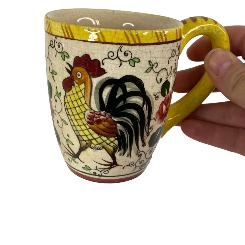 RARE Vintage Early Provincial Rooster and Roses Tray and Coffee Cup Set READ
